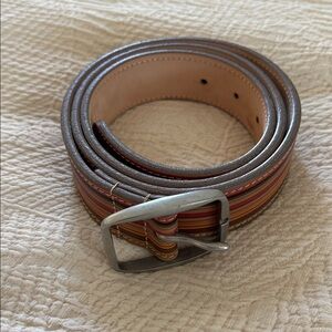 Paul smith Striped Leather Belt with Silver Buckle